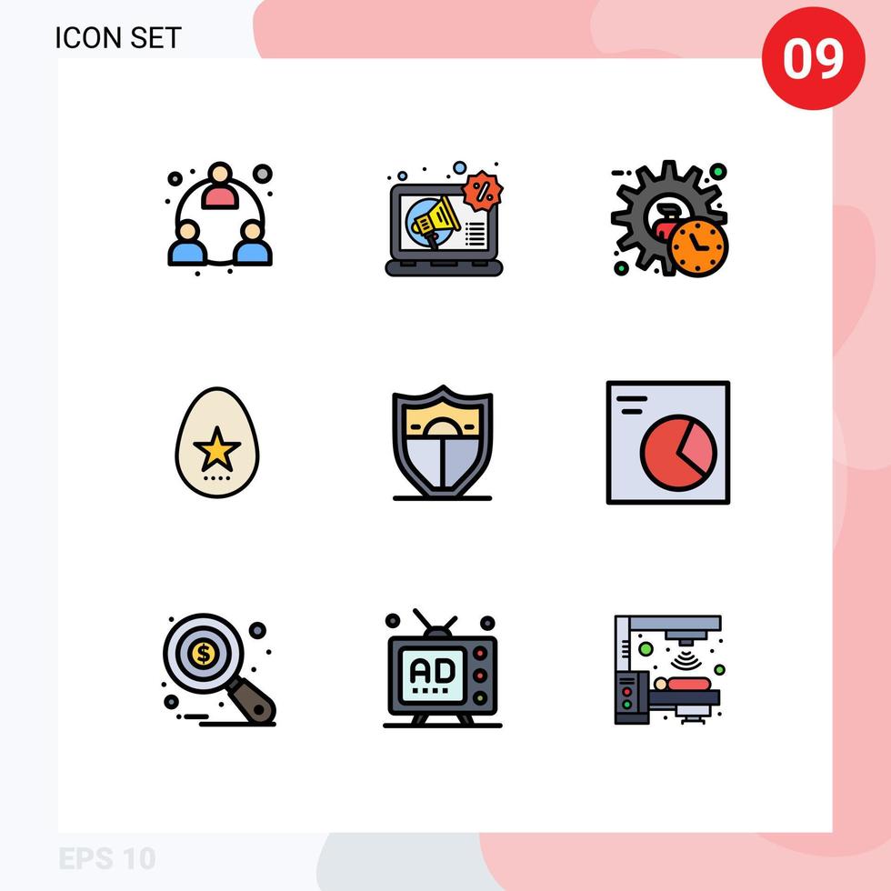 Mobile Interface Filledline Flat Color Set of 9 Pictograms of shield holiday administrator easter time Editable Vector Design Elements