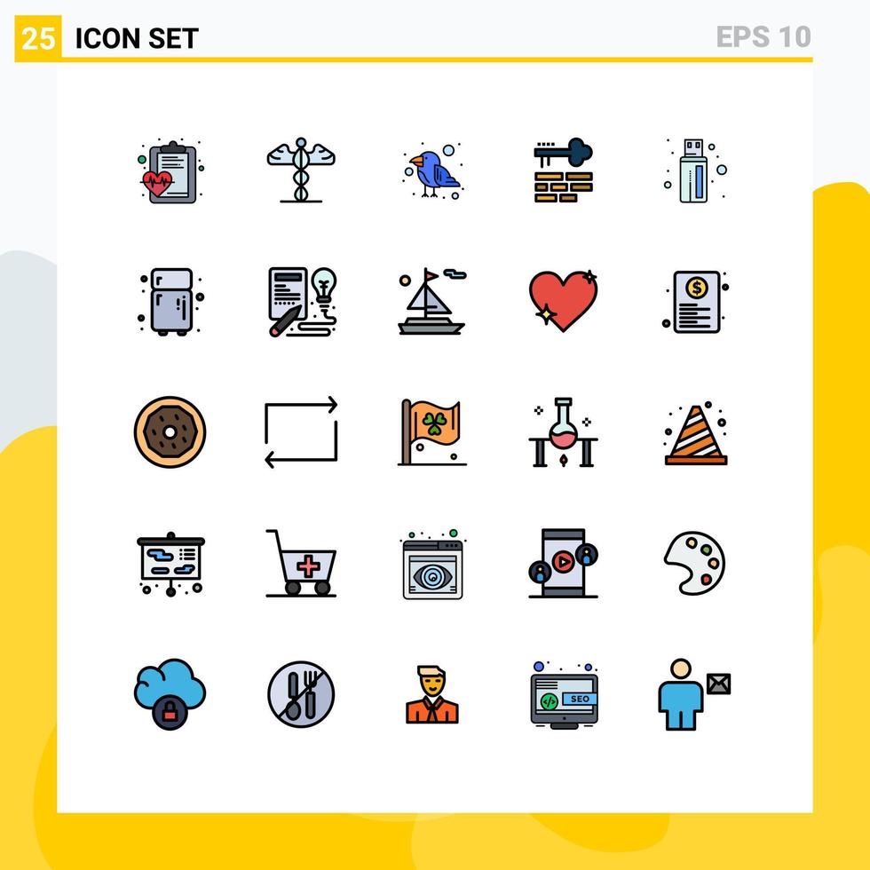 Group of 25 Filled line Flat Colors Signs and Symbols for connector login carnival layout key Editable Vector Design Elements