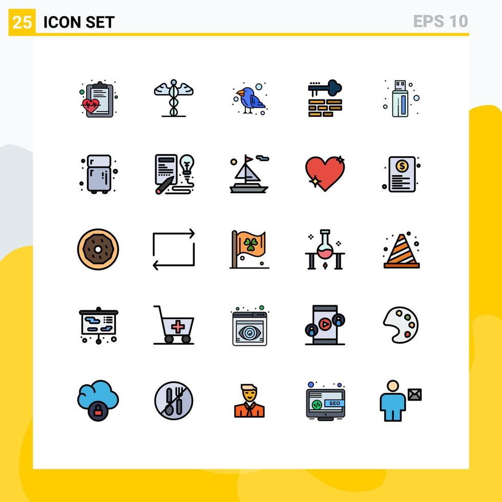 grupo de 25 signos y símbolos de colores planos de línea rellena para elementos de diseño vectorial editables clave de diseño de carnaval de inicio de sesión del conector vector