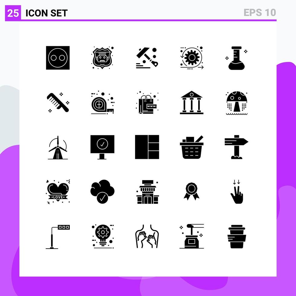 Modern Set of 25 Solid Glyphs and symbols such as flask time construction sprint development Editable Vector Design Elements