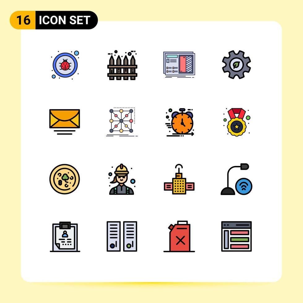 Set of 16 Modern UI Icons Symbols Signs for mail energy blueprint ecology prototype Editable Creative Vector Design Elements