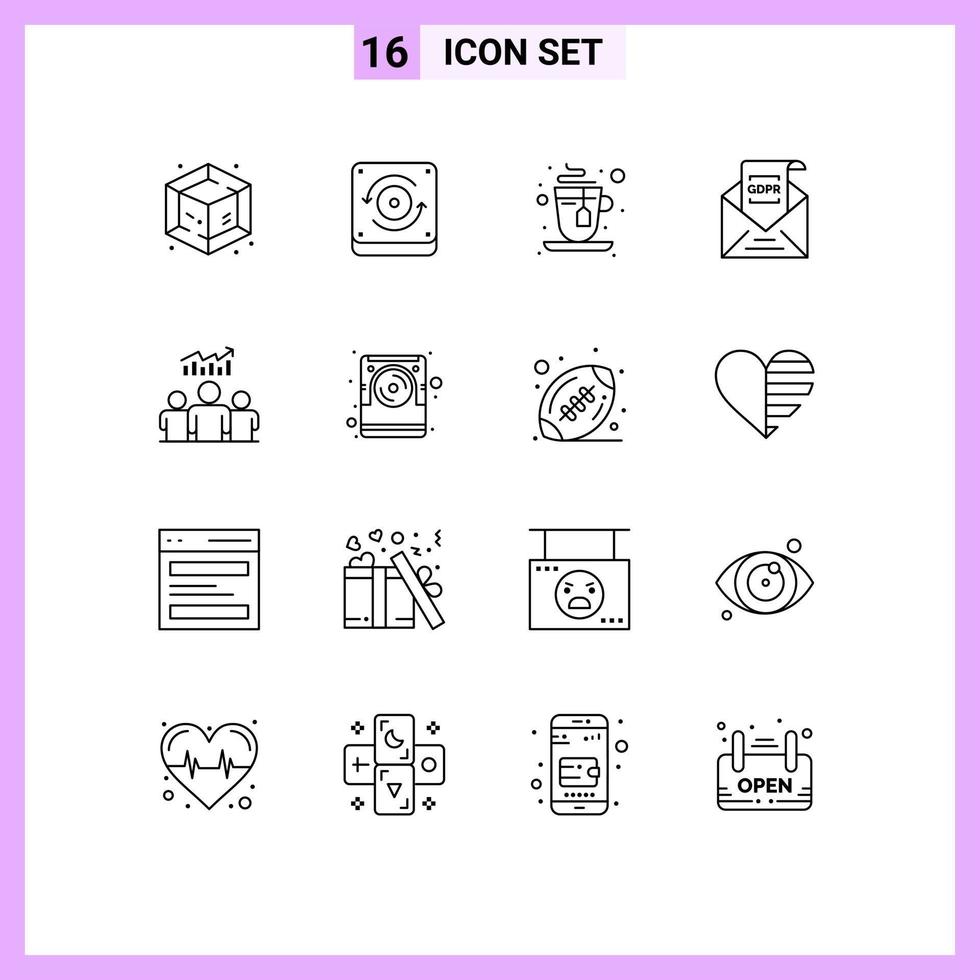 Group of 16 Outlines Signs and Symbols for chart user tea group gdpr Editable Vector Design Elements