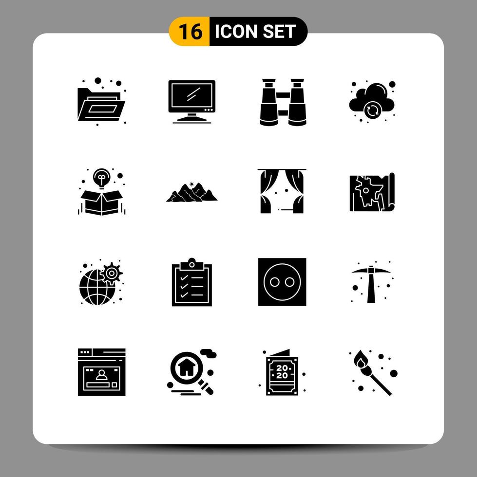 Solid Glyph Pack of 16 Universal Symbols of package creative binoculars box computing Editable Vector Design Elements