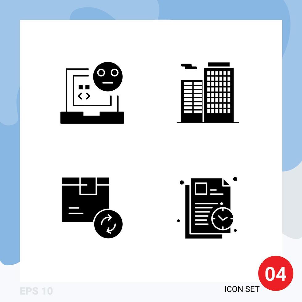 paquete de 4 signos y símbolos de glifos sólidos modernos para medios de impresión web, como elementos de diseño vectorial editables del servicio de construcción de desarrollo de entrega deficiente vector
