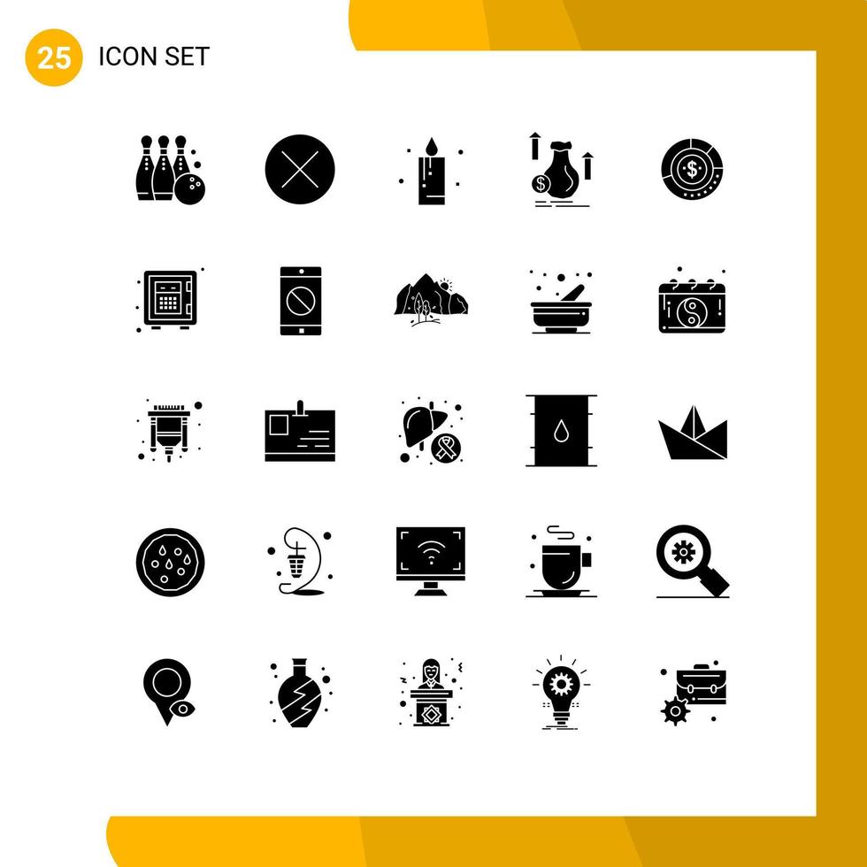 Pack of 25 Modern Solid Glyphs Signs and Symbols for Web Print Media such as stock dollar navigation bag holiday Editable Vector Design Elements