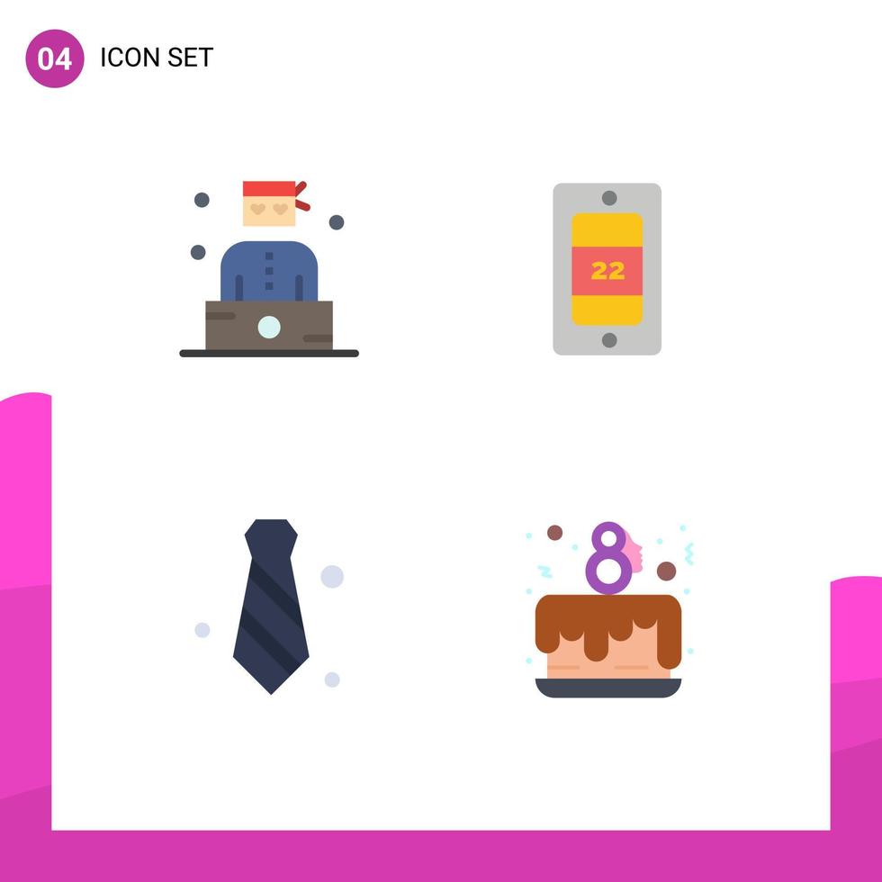 Pictogram Set of 4 Simple Flat Icons of bandit necktie thief temperature cake party Editable Vector Design Elements