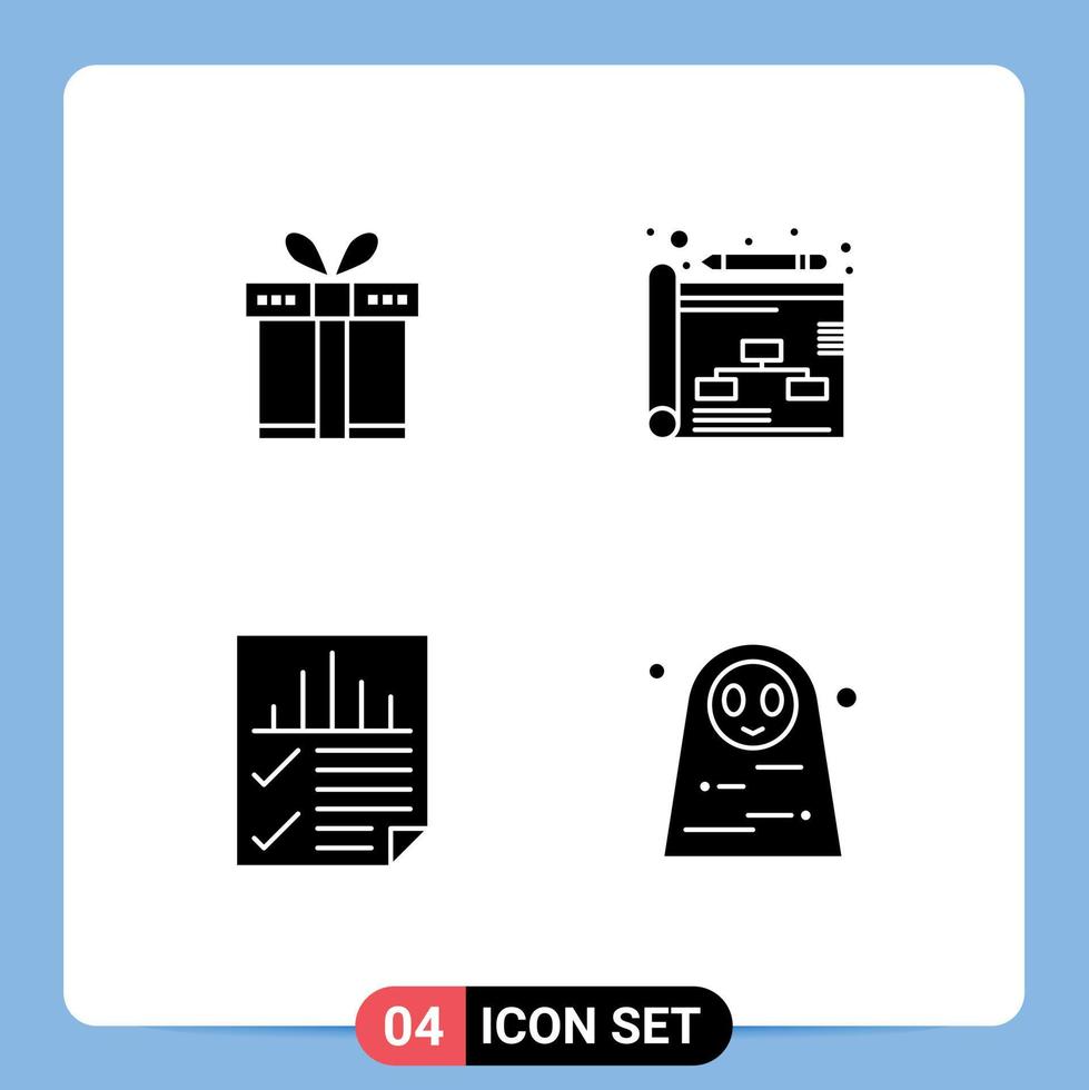 Universal Icon Symbols Group of 4 Modern Solid Glyphs of gift page ribbon strategy seo Editable Vector Design Elements