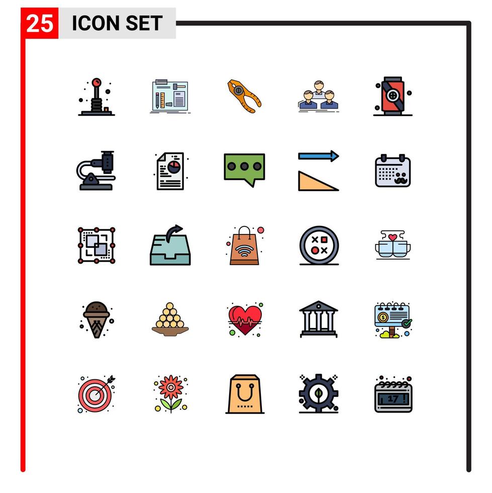 Pictogram Set of 25 Simple Filled line Flat Colors of group company engineer tool tongs Editable Vector Design Elements