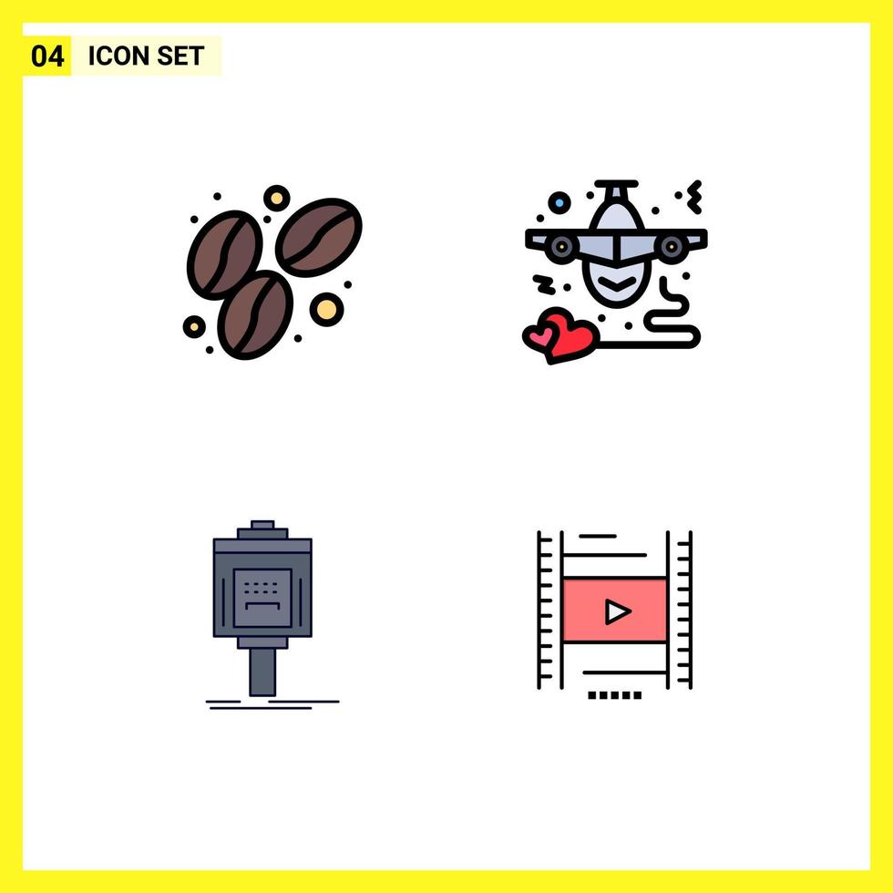 User Interface Pack of 4 Basic Filledline Flat Colors of bean parking airplane heart hotel Editable Vector Design Elements