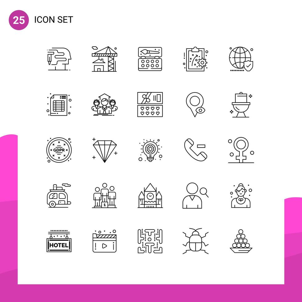 Group of 25 Modern Lines Set for world shield arts globe performance method Editable Vector Design Elements