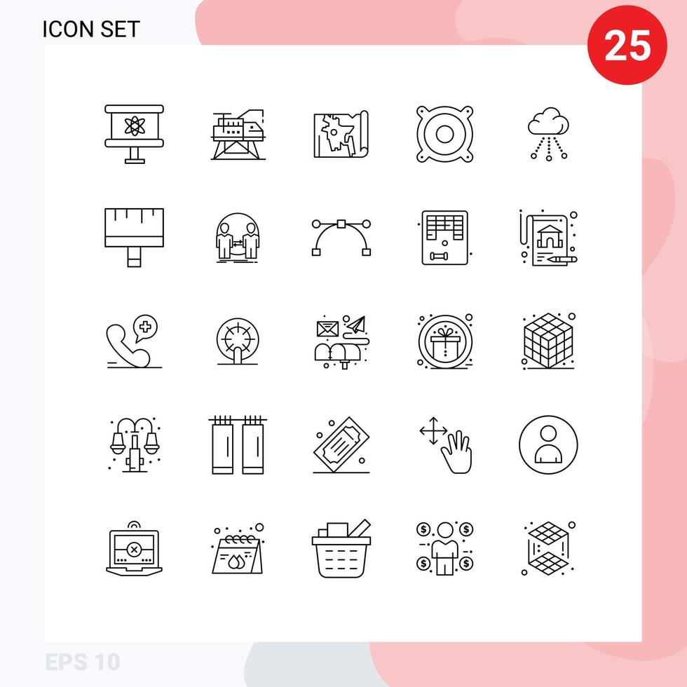 Editable Vector Line Pack of 25 Simple Lines of storage cloud bangladesh speaker devices Editable Vector Design Elements