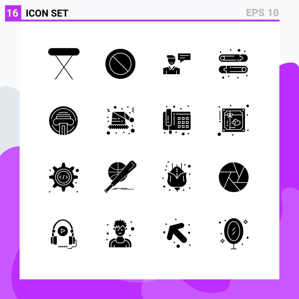 Set of 16 Vector Solid Glyphs on Grid for typewriter printer message pin baby Editable Vector Design Elements