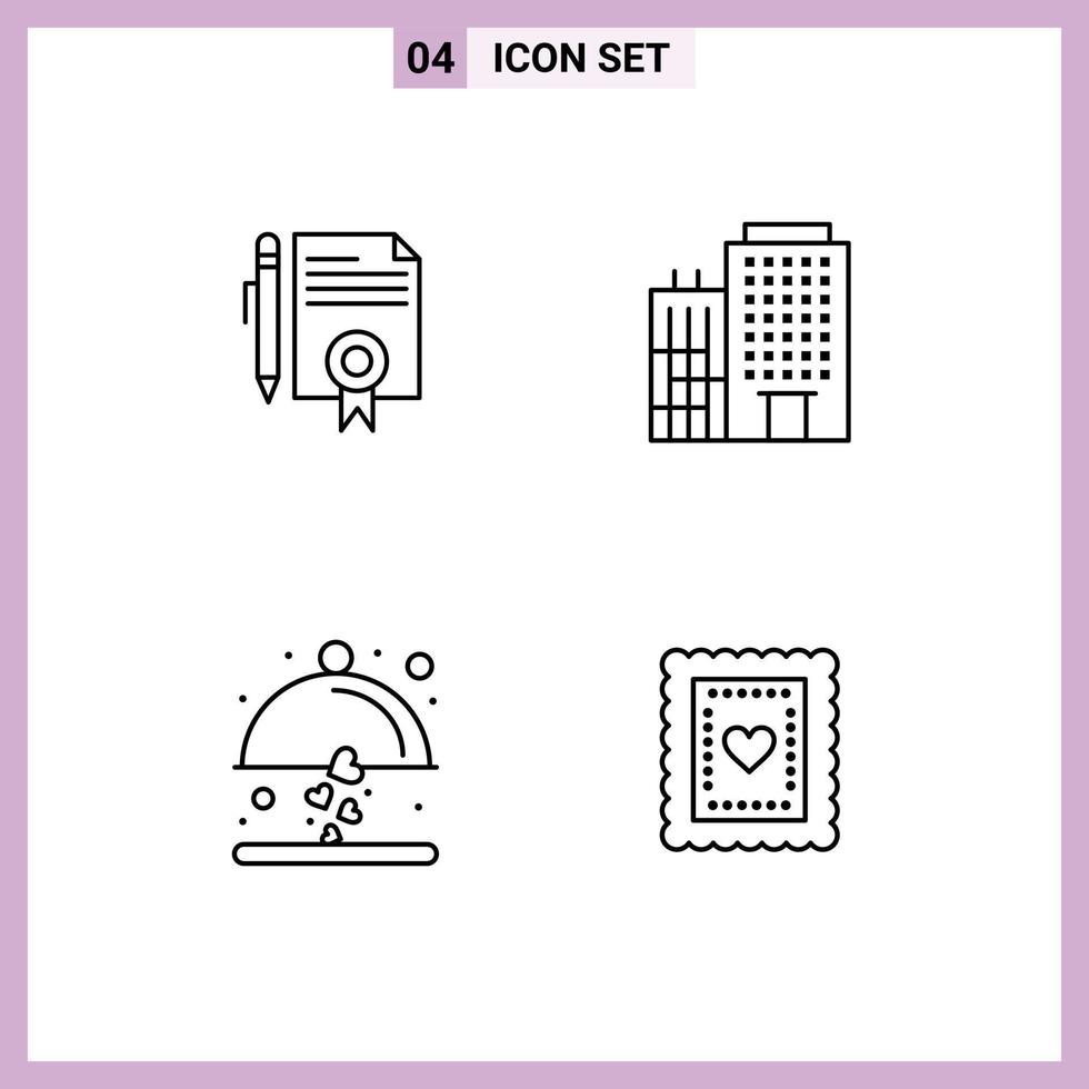 Pictogram Set of 4 Simple Filledline Flat Colors of legal dish documents building love Editable Vector Design Elements