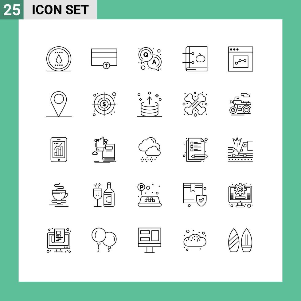 conjunto de 25 iconos de ui modernos símbolos signos para comunicación aprendizaje respuesta libro de conocimiento elementos de diseño vectorial editables vector