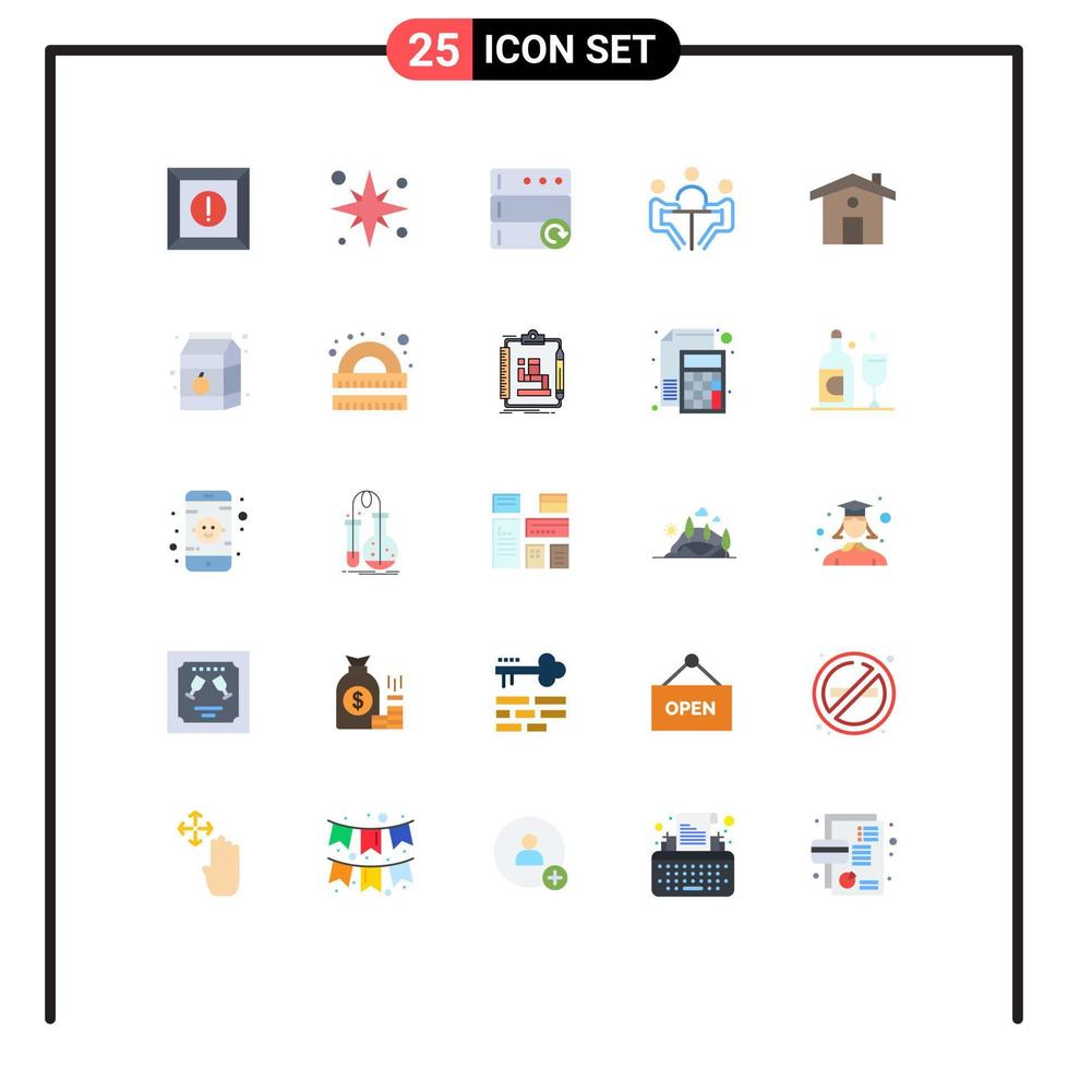 grupo de 25 signos y símbolos de colores planos para la discusión de la base de datos de reuniones domésticas elementos de diseño de vectores editables para empresarios