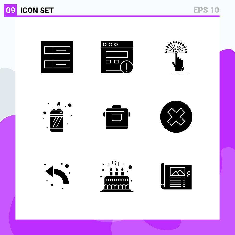 9 Universal Solid Glyphs Set for Web and Mobile Applications hotel kitchen destination cooker flame Editable Vector Design Elements