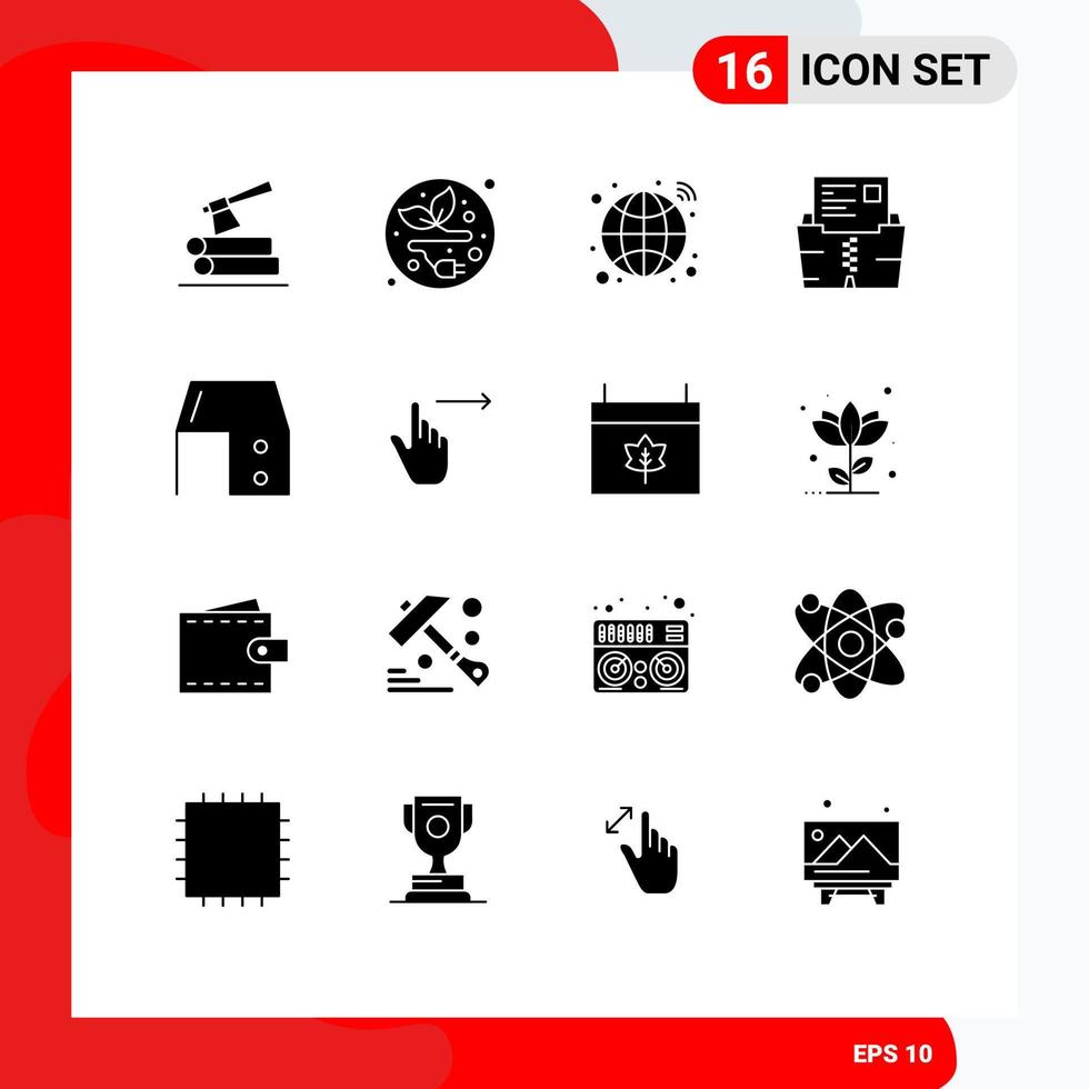 16 Thematic Vector Solid Glyphs and Editable Symbols of desk drawer folder hub file data Editable Vector Design Elements