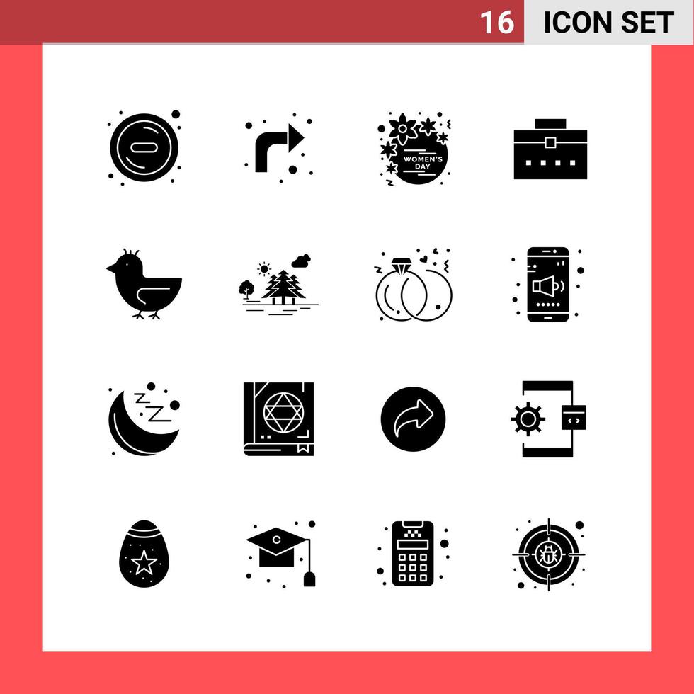 16 Icon Pack Solid Style Glyph Symbols on White Background Simple Signs for general designing Creative Black Icon vector background