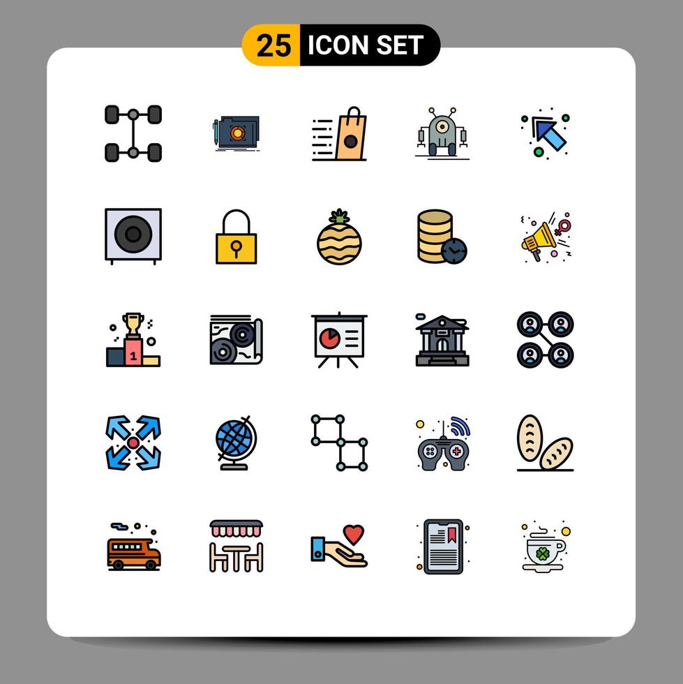 Group of 25 Modern Filled line Flat Colors Set for left arrow sell technology robotic Editable Vector Design Elements