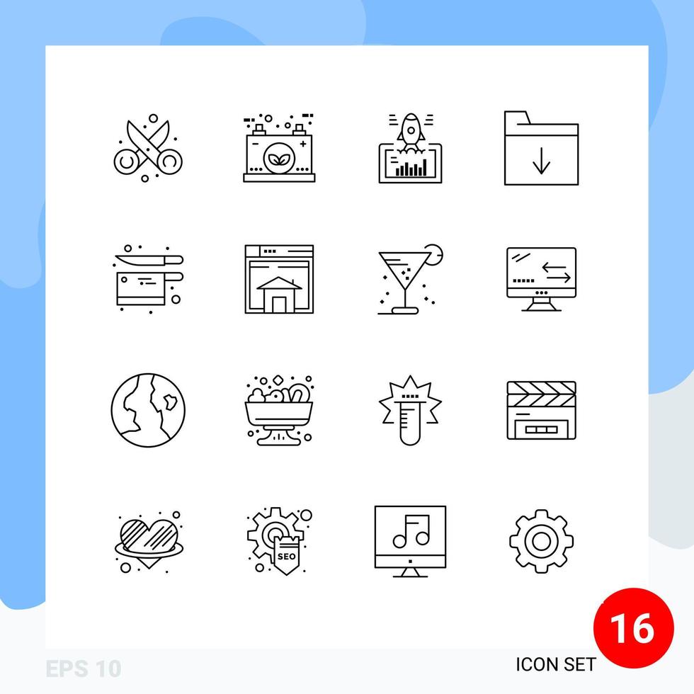 Mobile Interface Outline Set of 16 Pictograms of insert document power web website Editable Vector Design Elements