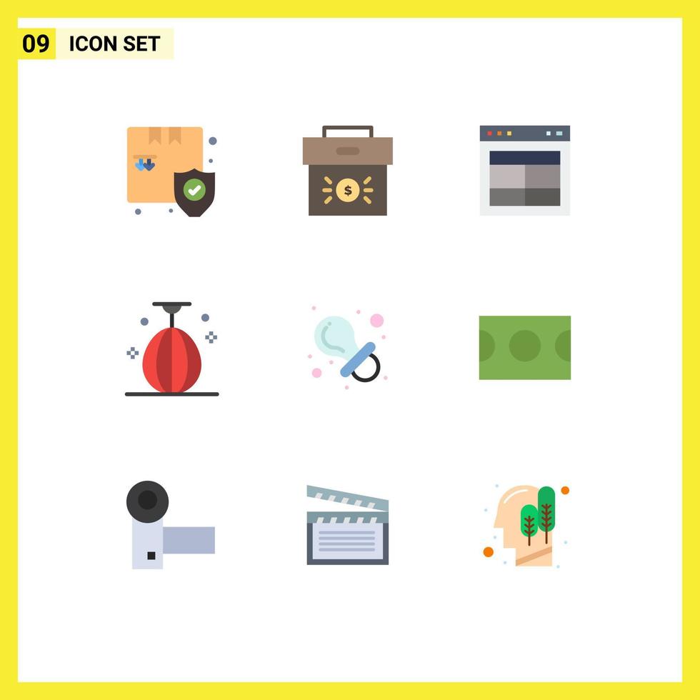 9 User Interface Flat Color Pack of modern Signs and Symbols of speed boxing investment bag text Editable Vector Design Elements