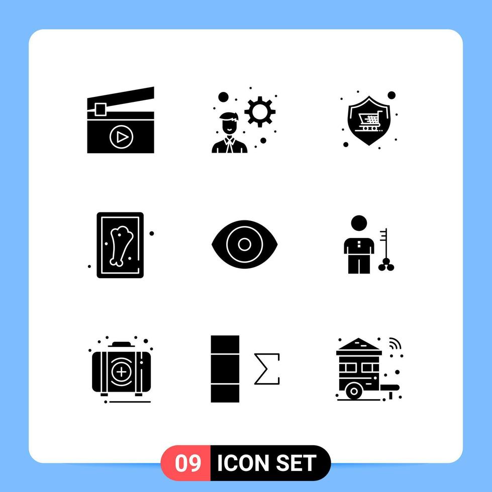 9 Thematic Vector Solid Glyphs and Editable Symbols of science eye shopping biology leg Editable Vector Design Elements