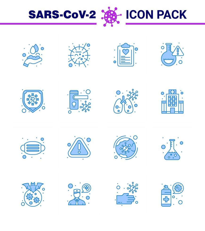 16 icono de vector de enfermedad y prevención de coronavirus azul lista de matraces de virus de laboratorio de virus elementos de diseño de vector de enfermedad de coronavirus viral 2019nov