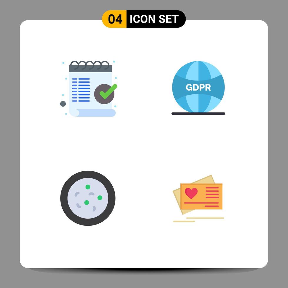 4 User Interface Flat Icon Pack of modern Signs and Symbols of check bacteria mark global card Editable Vector Design Elements