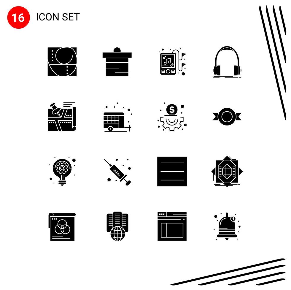 Stock Vector Icon Pack of 16 Line Signs and Symbols for route studio device monitor headphone Editable Vector Design Elements