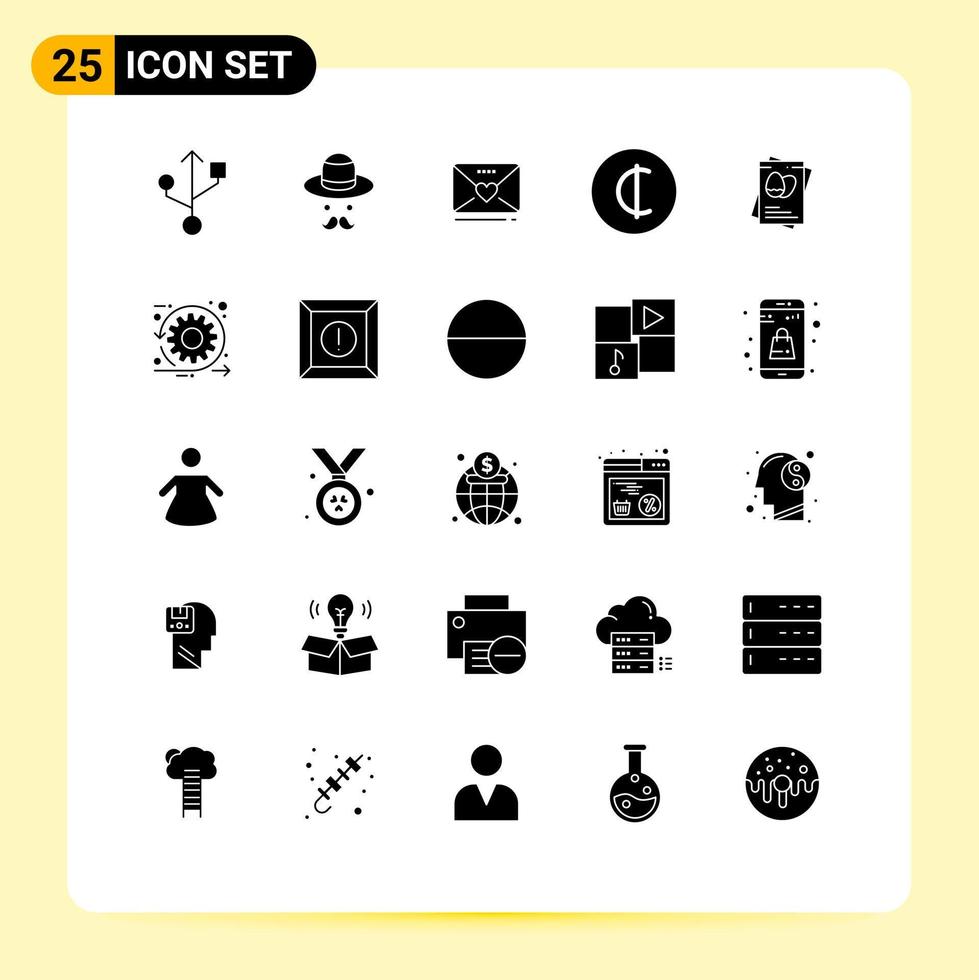 25 Universal Solid Glyphs Set for Web and Mobile Applications agile eggs weddind egg money Editable Vector Design Elements