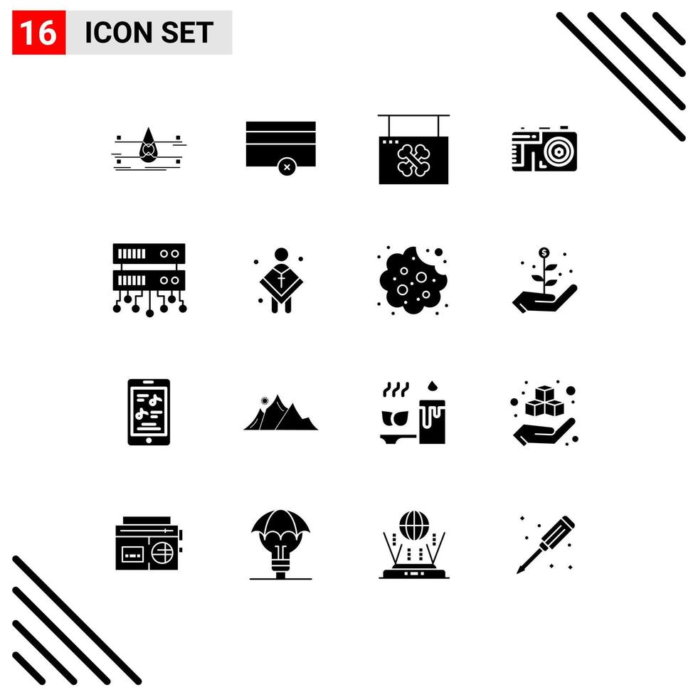 Universal Icon Symbols Group of 16 Modern Solid Glyphs of shared server photo board design sign Editable Vector Design Elements