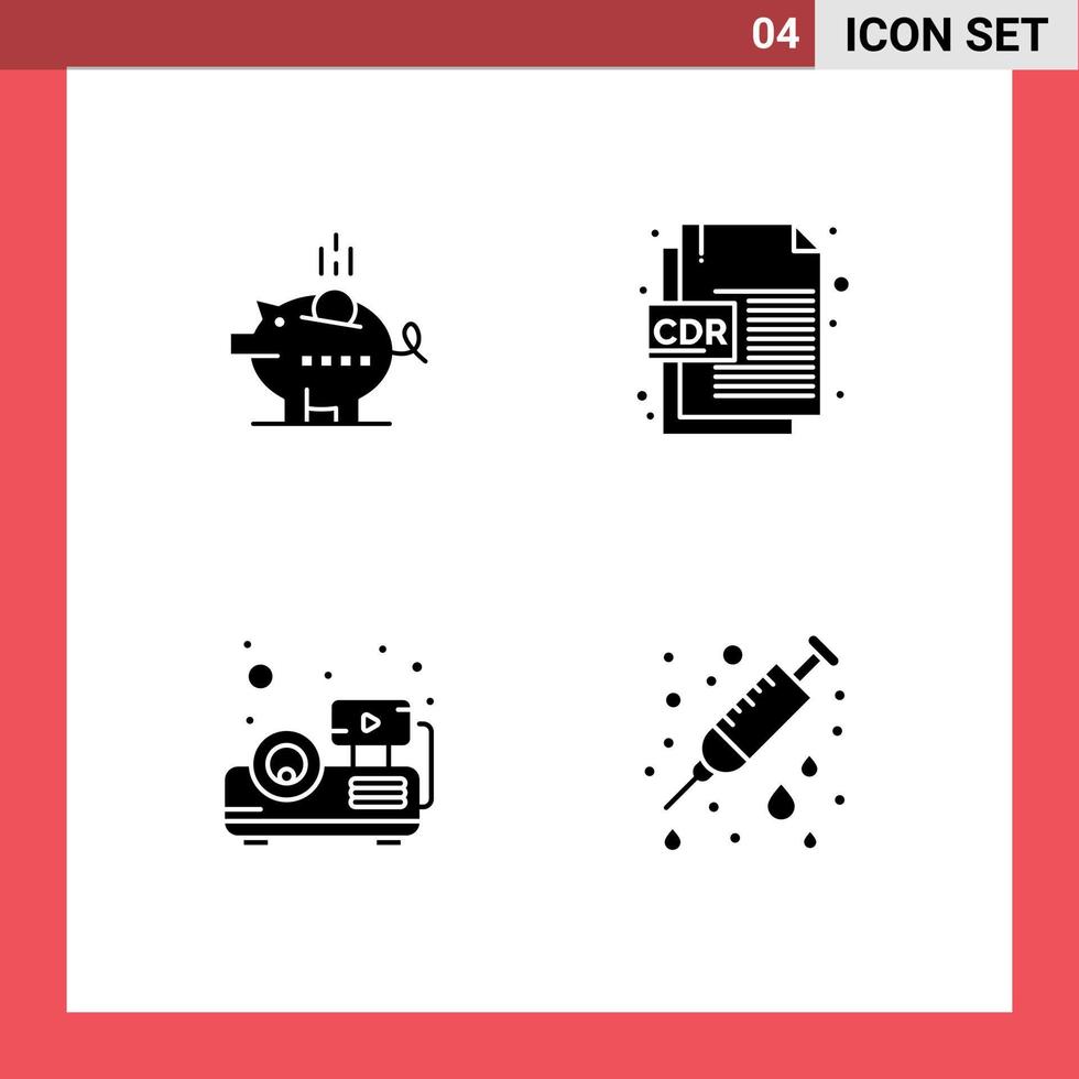 4 Thematic Vector Solid Glyphs and Editable Symbols of piggybank beamer safe cdr format projector Editable Vector Design Elements