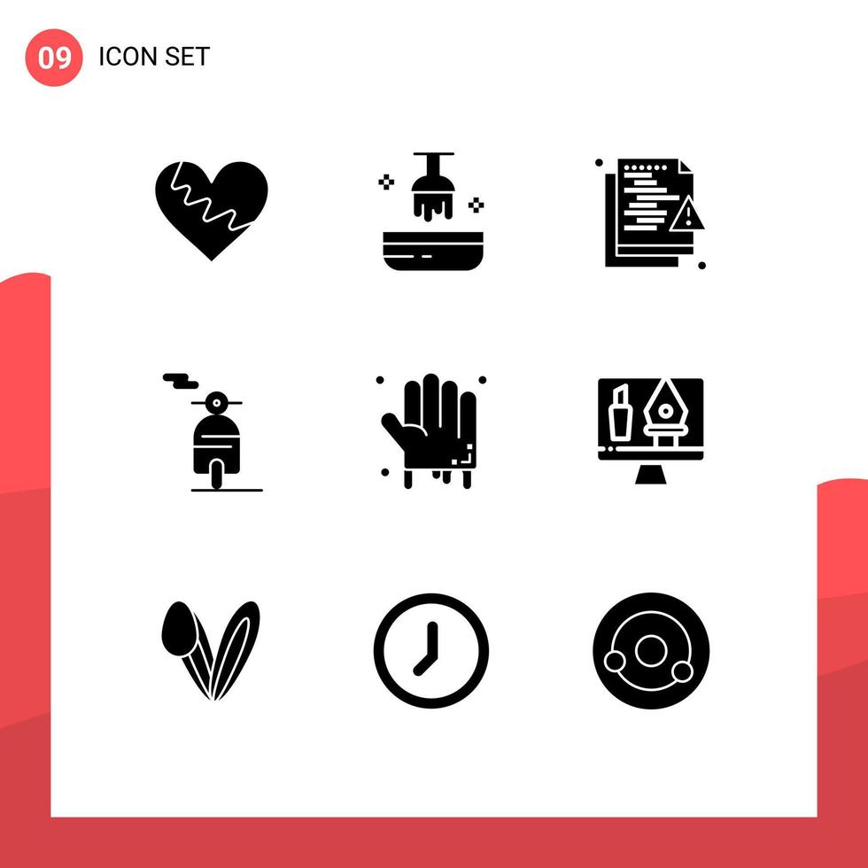 9 User Interface Solid Glyph Pack of modern Signs and Symbols of bloody scooter salon motor protection Editable Vector Design Elements