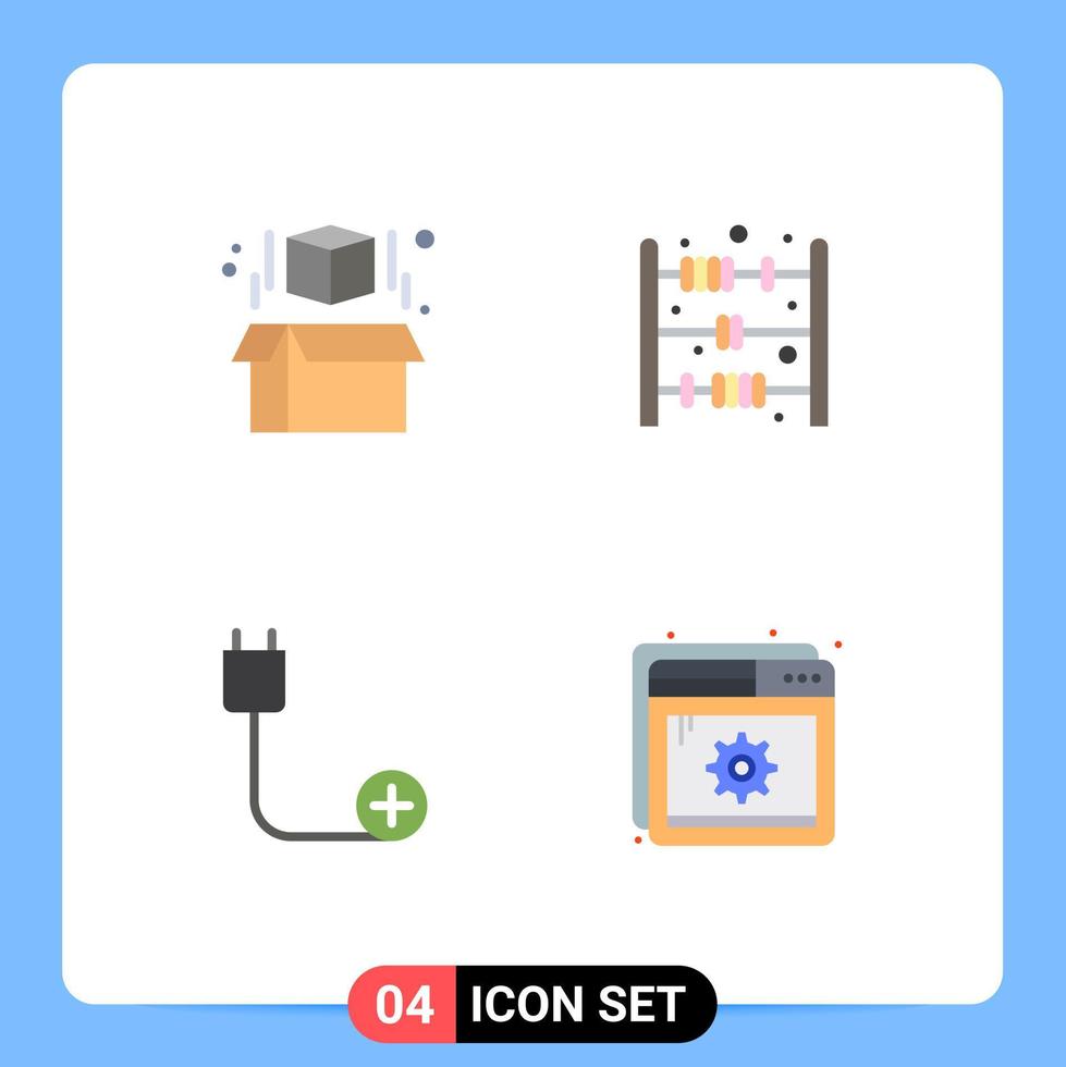 conjunto moderno de 4 iconos y símbolos planos, como dispositivos de caja, juguete de ábaco, ayuda para agregar elementos de diseño de vectores editables