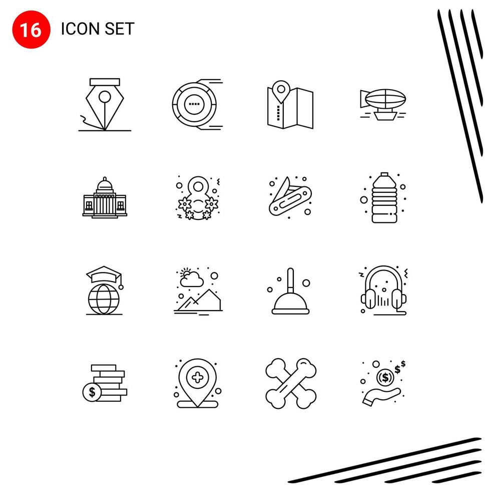 Paquete de 16 esquemas de interfaz de usuario de signos y símbolos modernos de ubicación de vacaciones de whtiehouse elementos de diseño de vectores editables de globos llenos