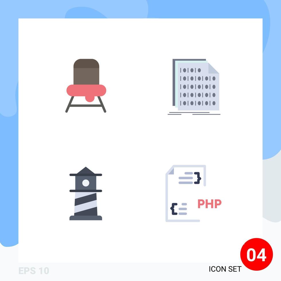 Pack of 4 creative Flat Icons of baby lighthouse binary data coding Editable Vector Design Elements