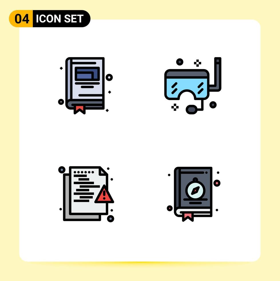 Group of 4 Filledline Flat Colors Signs and Symbols for education hacker goggles sea protection Editable Vector Design Elements