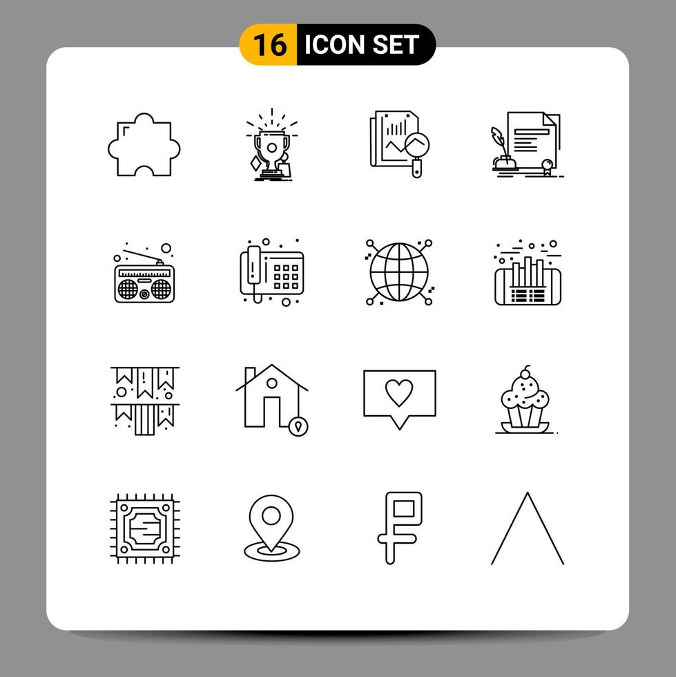 Pack of 16 Modern Outlines Signs and Symbols for Web Print Media such as communication agreement file document contract Editable Vector Design Elements