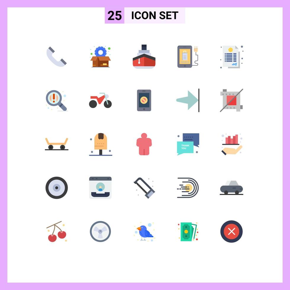 Set of 25 Vector Flat Colors on Grid for agreement full cruise charg vehicles Editable Vector Design Elements