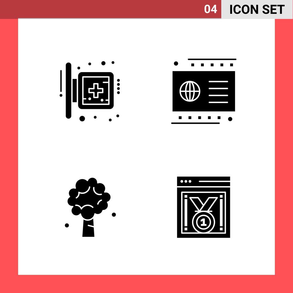 4 Icon Pack Solid Style Glyph Symbols on White Background Simple Signs for general designing Creative Black Icon vector background