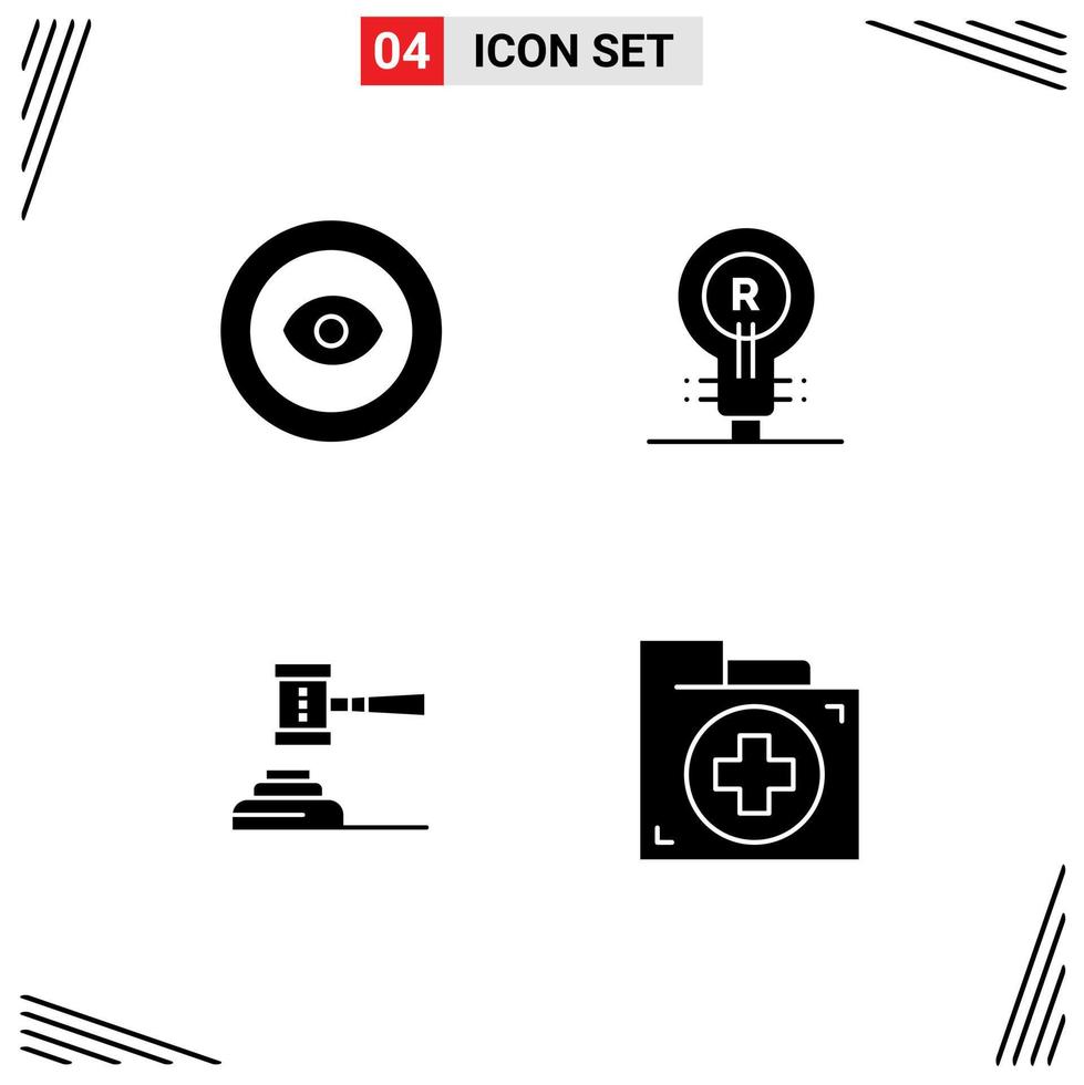 Modern Set of 4 Solid Glyphs Pictograph of achievement law wreath genuine auction Editable Vector Design Elements