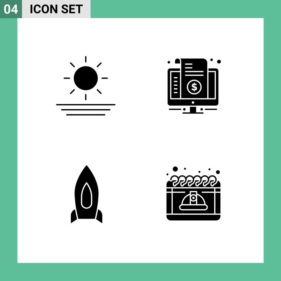 Group of 4 Solid Glyphs Signs and Symbols for beach spaceship bill price startup Editable Vector Design Elements