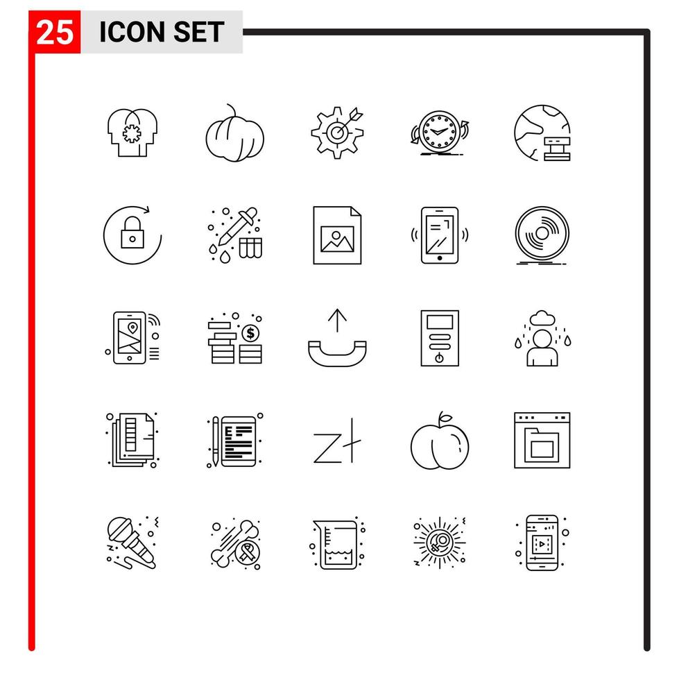 25 líneas vectoriales temáticas y símbolos editables de elementos de diseño vectorial editables de contador de engranajes de tiempo de datos vector