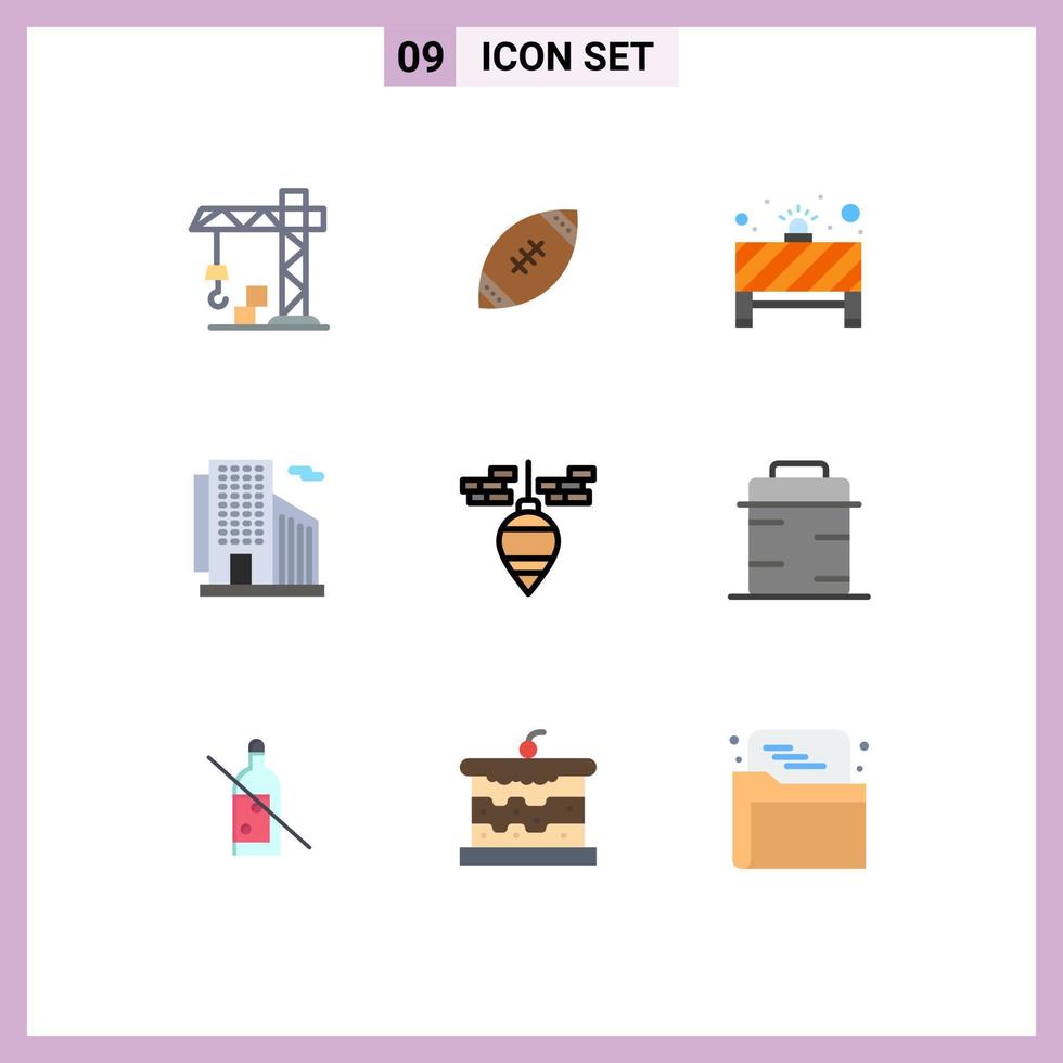 Pack of 9 Modern Flat Colors Signs and Symbols for Web Print Media such as bob city board skyscraper building Editable Vector Design Elements