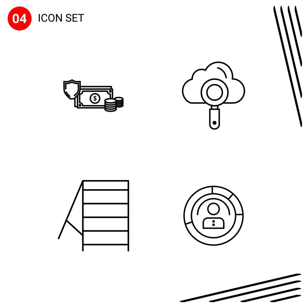 Collection of 4 Vector Icons in Line style Pixle Perfect Outline Symbols for Web and Mobile Line Icon Signs on White Background 4 Icons Creative Black Icon vector background