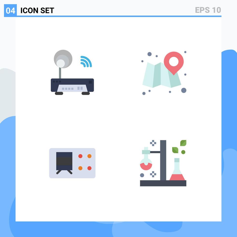 4 Universal Flat Icons Set for Web and Mobile Applications device transport technology map flask Editable Vector Design Elements