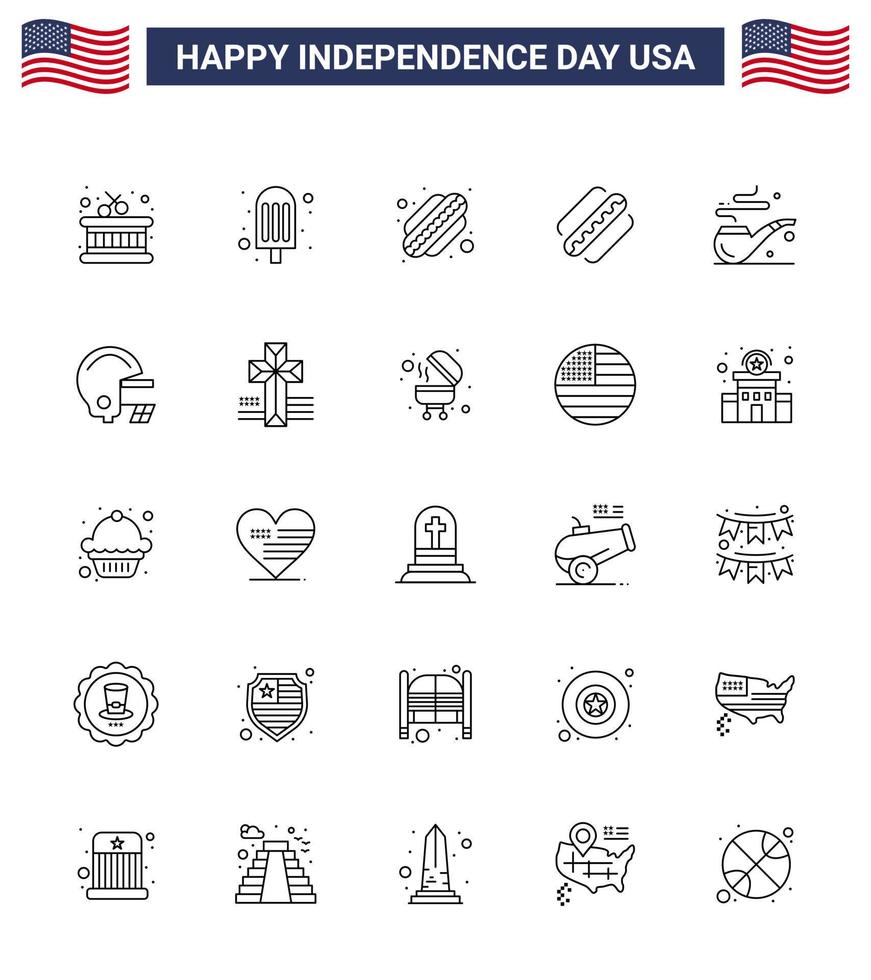 USA Happy Independence DayPictogram Set of 25 Simple Lines of football st states smoke states Editable USA Day Vector Design Elements