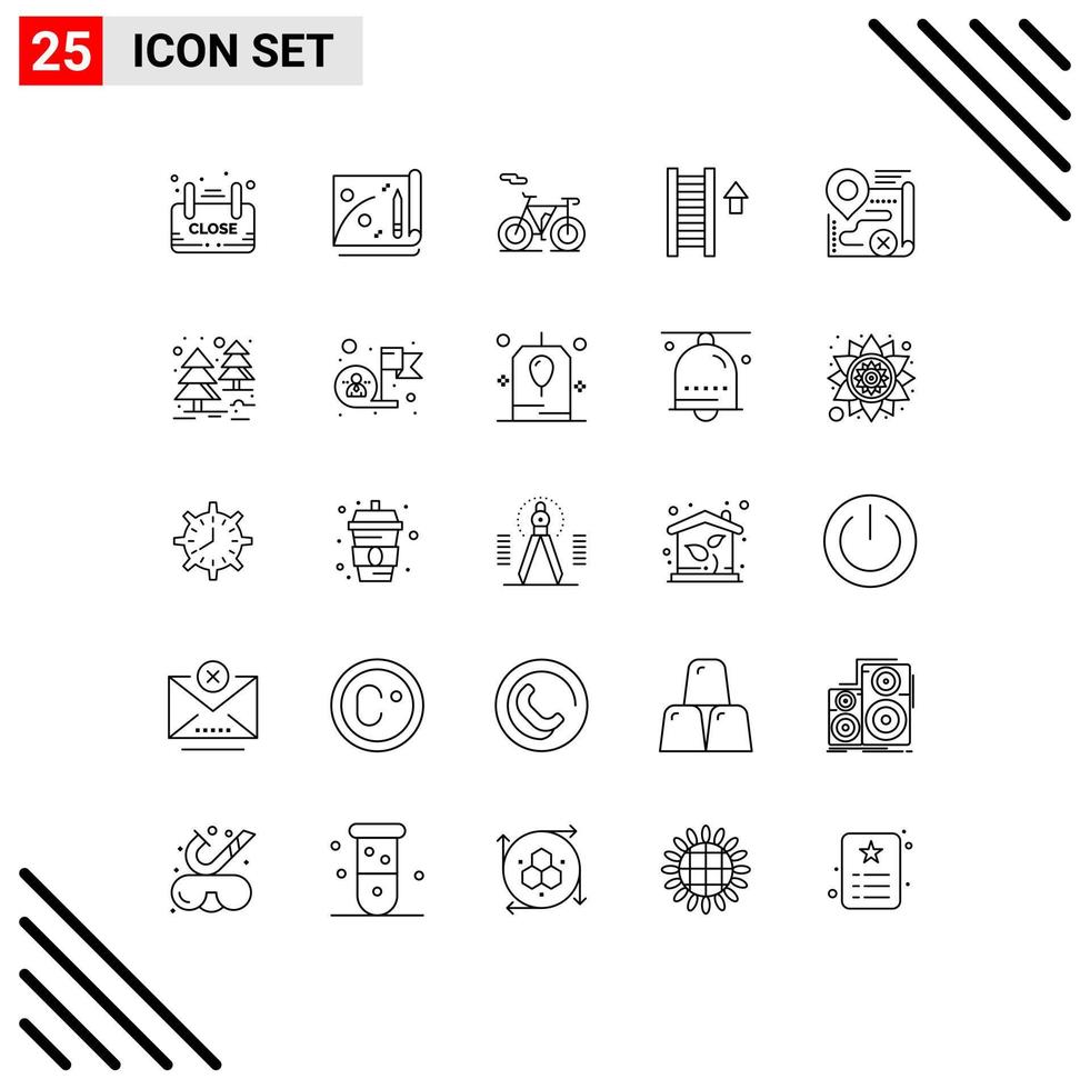 25 User Interface Line Pack of modern Signs and Symbols of target map bicycle arrow stair Editable Vector Design Elements