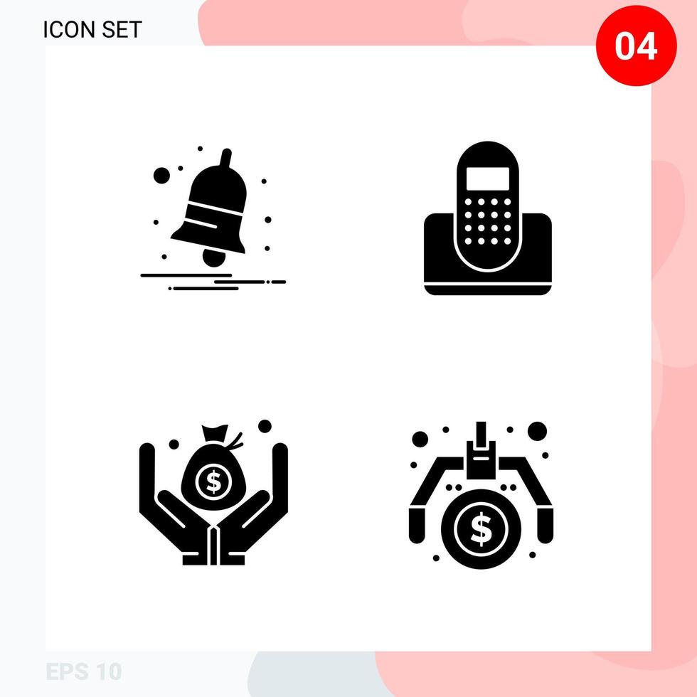 Vector Pack of 4 Icons in Solid Style Creative Glyph Pack isolated on White Background for Web and Mobile Creative Black Icon vector background