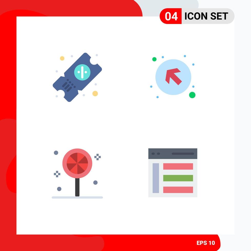 4 concepto de icono plano para sitios web móviles y aplicaciones boleto vacaciones flecha izquierda arriba interfaz elementos de diseño vectorial editables vector